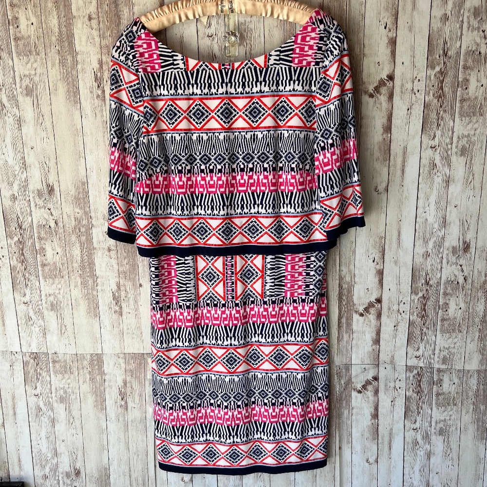 Eliza J Pink & Navy Abstract Geometric Design 14